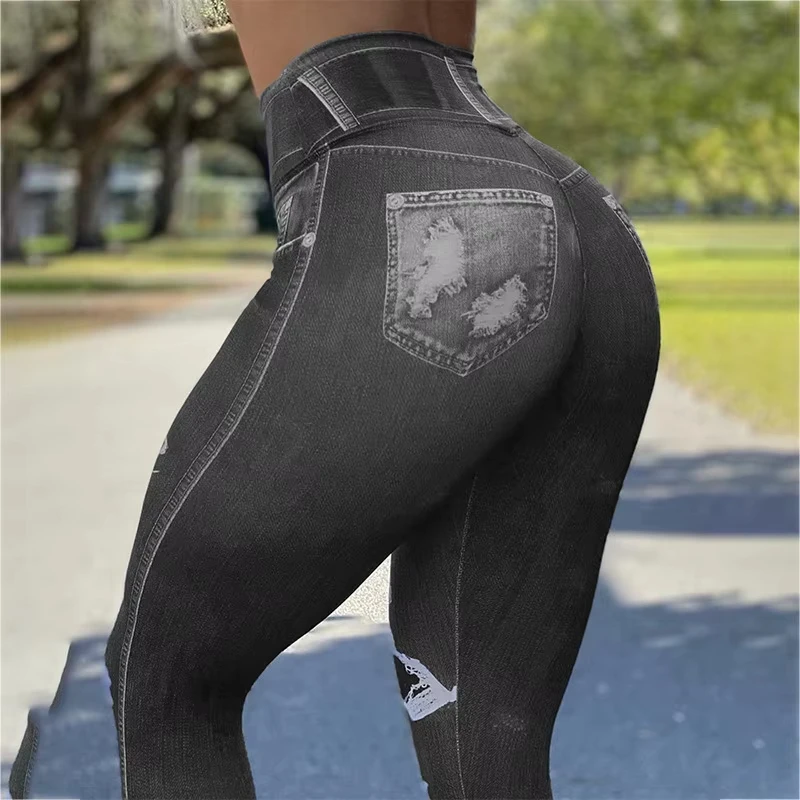 Only accept wholesale new high quality large size digital printed jeans stretch ripped leggings color skinny jogging jeans women