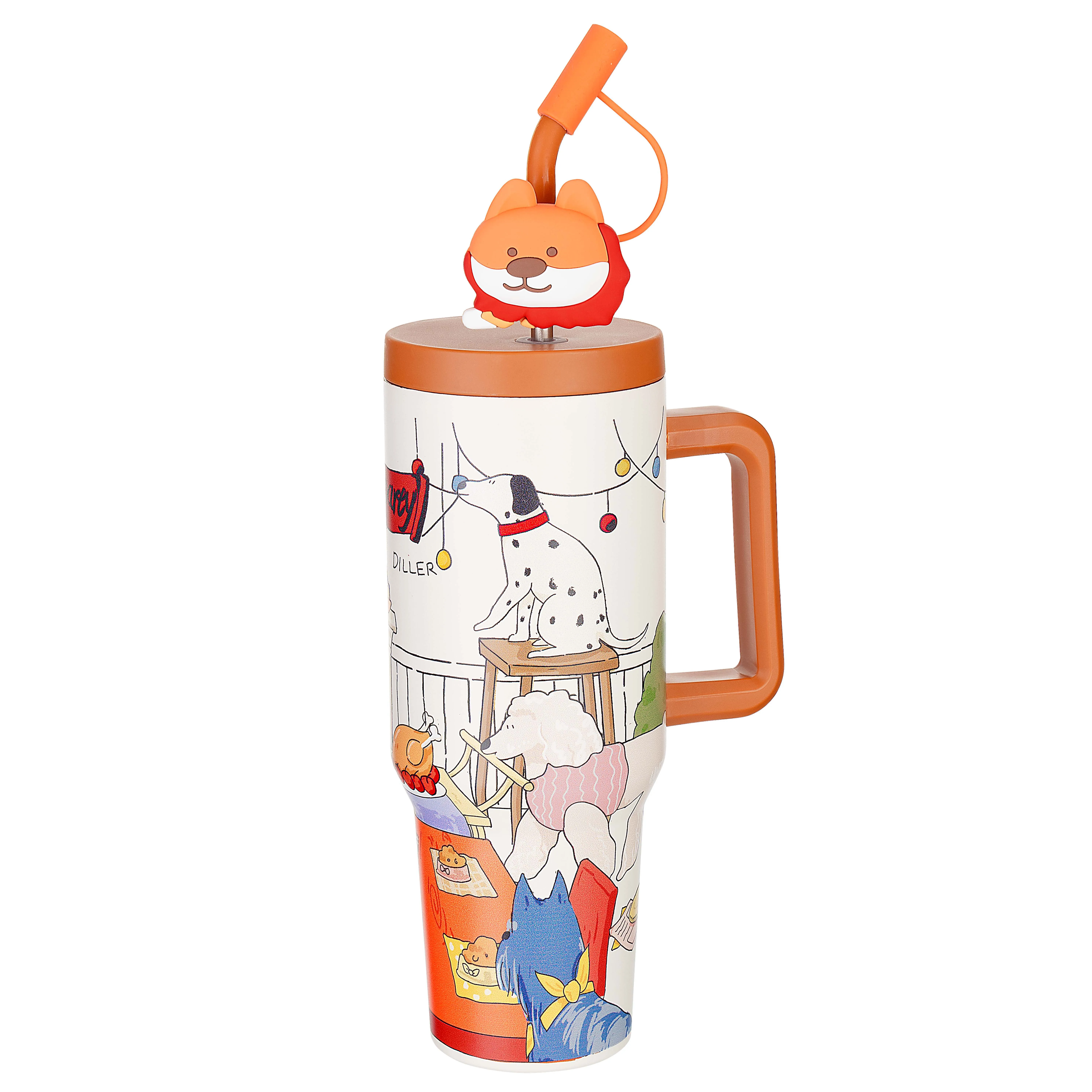 Custom 40oz Cartoon Reusable Vacuum Insulated Stainless Steel Water Bottle Tumbler travel mug cup with Handle and Straw Sleeve
