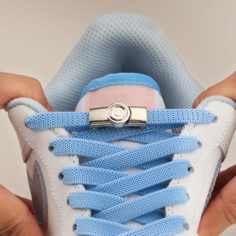 Elastic Laces Sneakers Shoelaces Without Ties New Press Locks Sport Casual Shoe Strap Metal Buckle 8mm Flat Sports Shoelaces