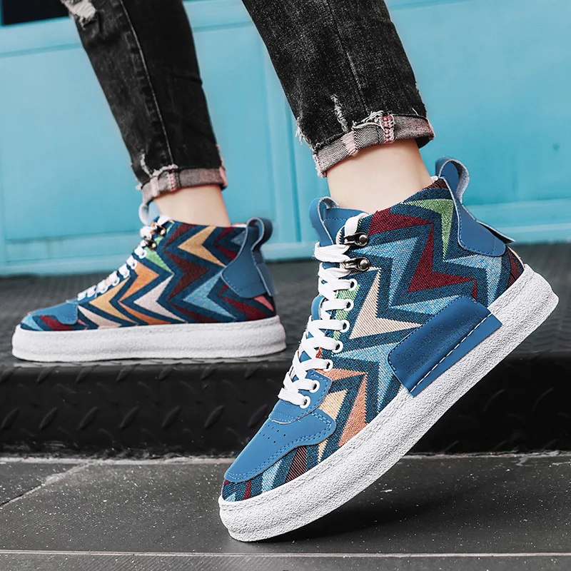 2024 New Original Canvas Shoes for man designer Custom Logo graffiti high top Flat shoes Men walking shoes