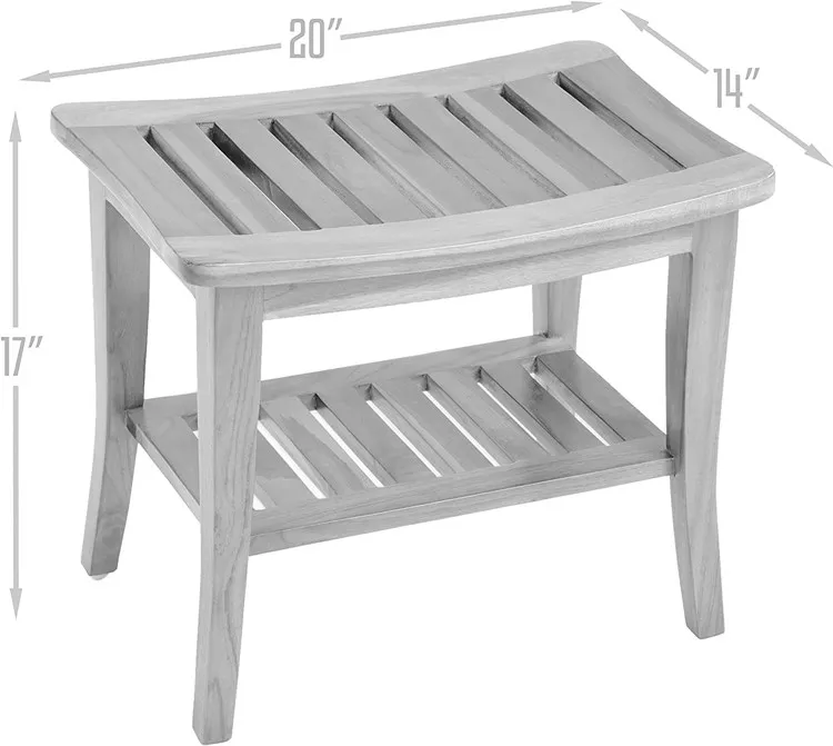 Bathroom Corner Teak Wood Shower Bench Indoor Patio Garden Yard Bath Spa 2 Tier Waterproof Stool With Underneath Storage Shelf
