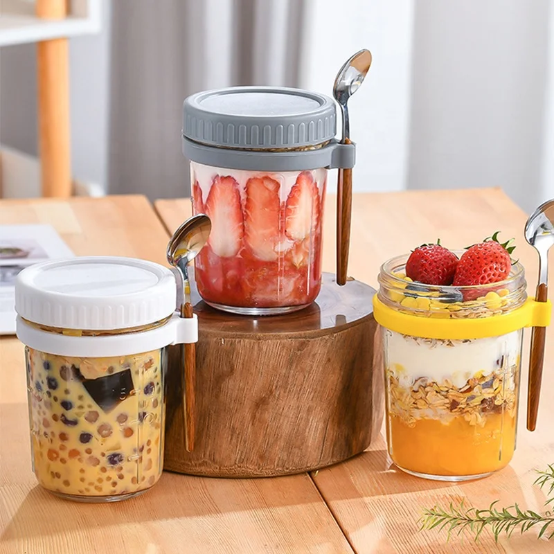 13.5Oz 400Ml Glass Mason Jar Salad Oatmeal Container Overnight Oats With Lid and Spoon for Cereal Milk