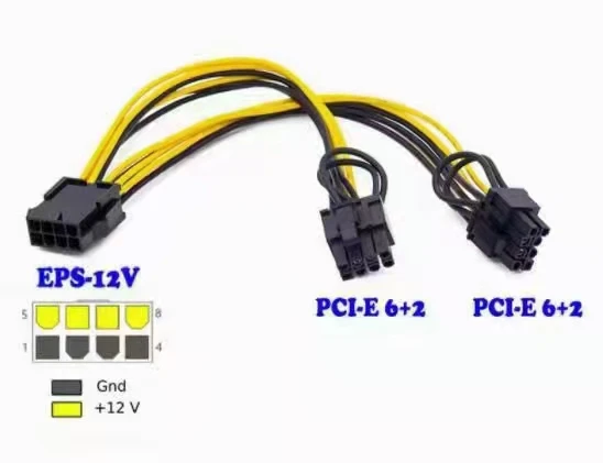 Custom Sata Power Extension Cable 18AWG 2x (6+2) Male PCI-E Y Adapter 3.0 6 Pin to Dual 8 Pin Connector Sata Male to Molex IDE