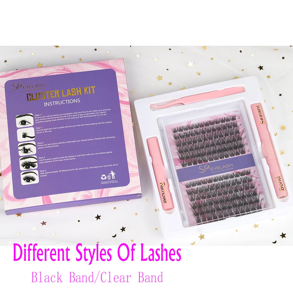 SP EYELASH Wholesale Customizable Diy Cluster Lashes Private Label C D Curl Segment Pre-Cut DIY Lash Clusters Kits