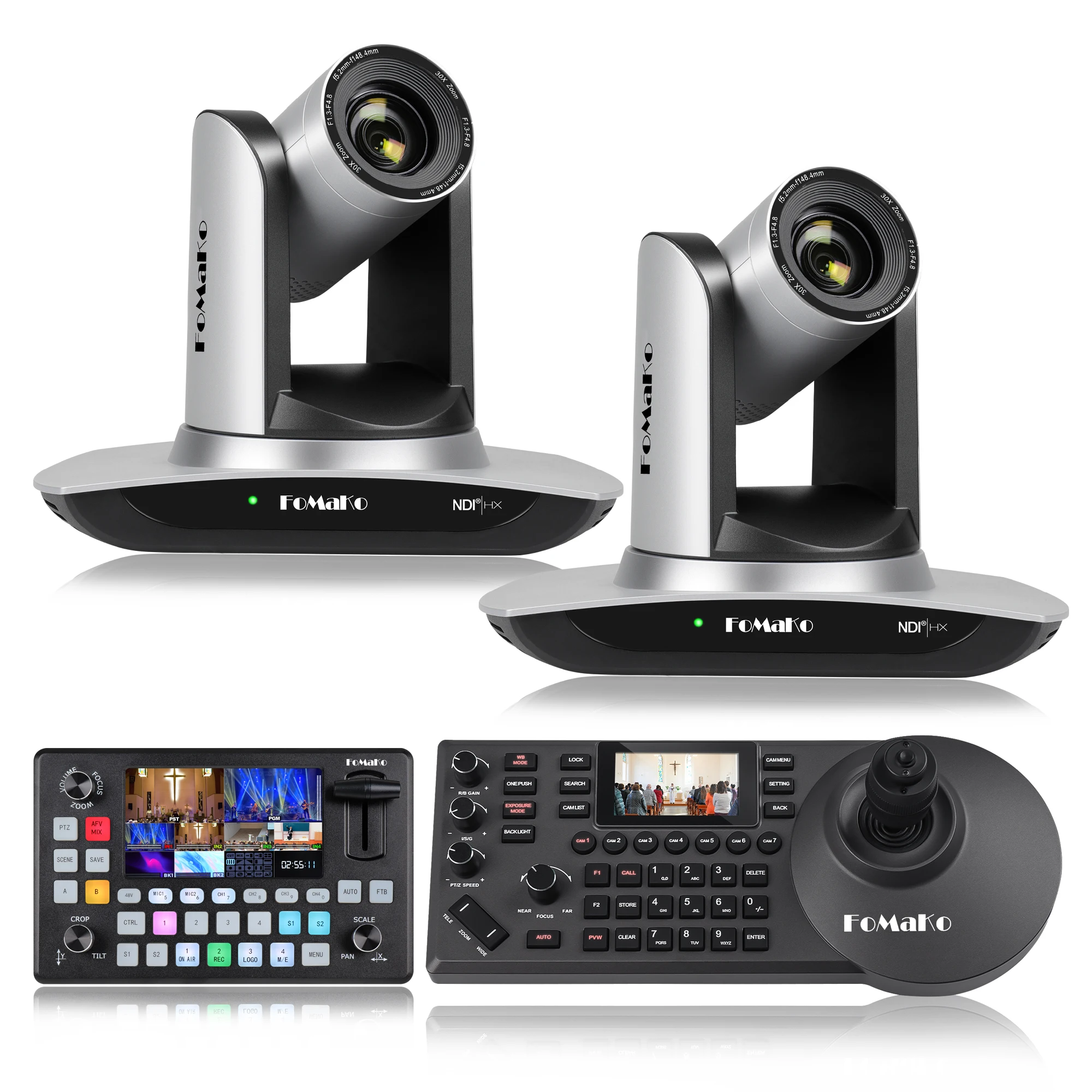 BN450 Лучшая цена 2 * FMK30UH NDI HDMI 30X PTZ комплект камеры с контроллером джойстик + видеомикшер для церкви