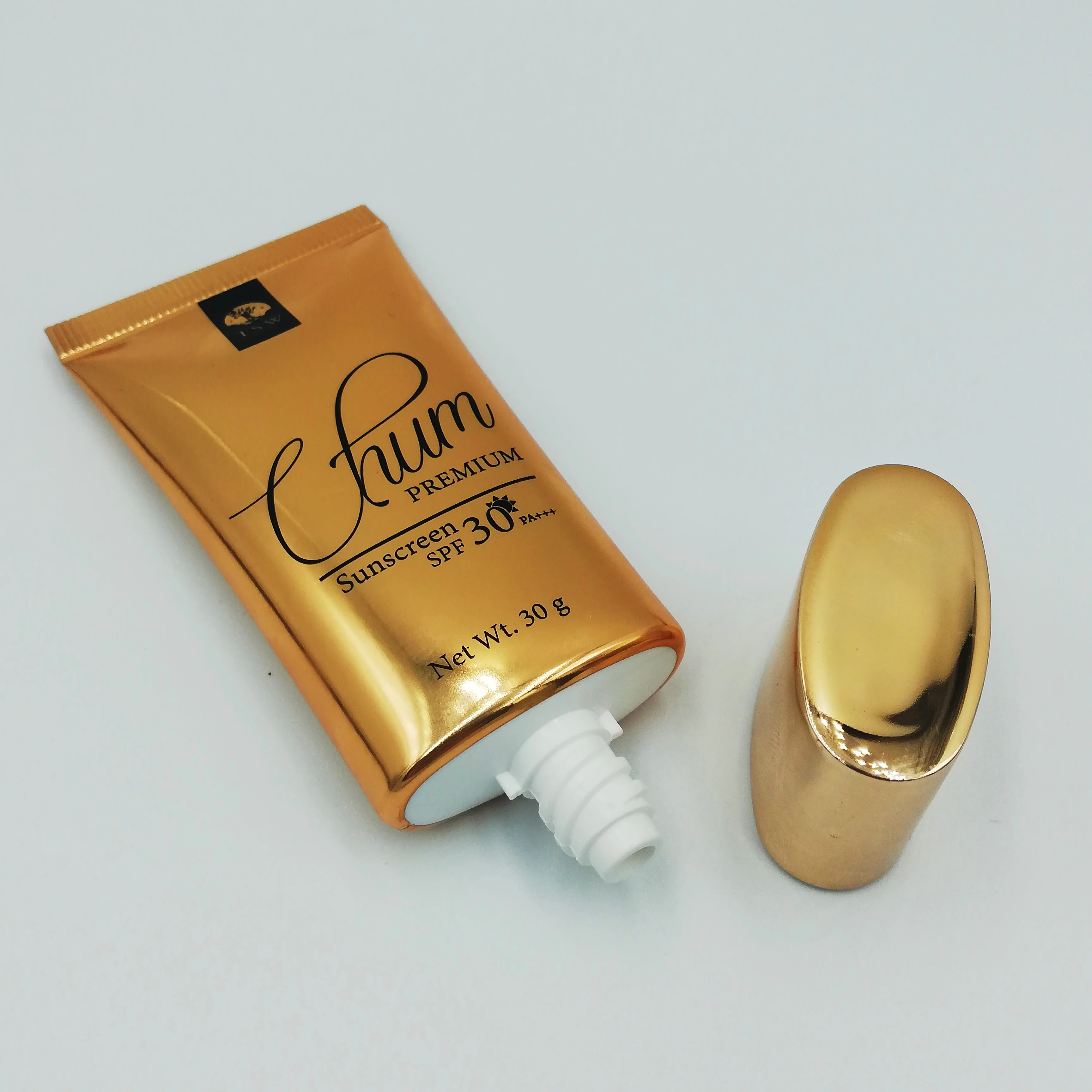 Rose gold 30g flat tube electroplated lid custom logo printing private label plastic aluminum laminated tube cosmetic packaging