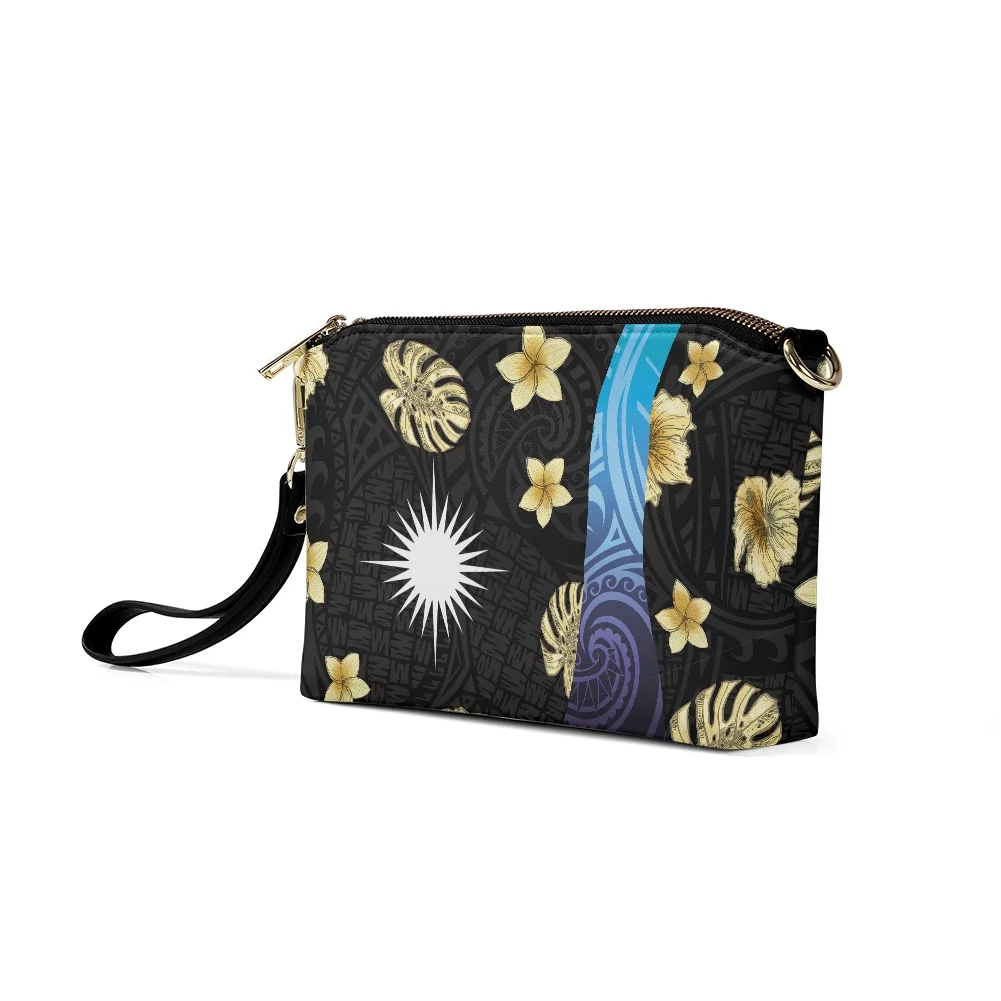 Marshall Islands Polynesian Women Fashion Shoulder Crossbody Bag Custom Designs Small Wristlet Handbags Leather Clutch Purses