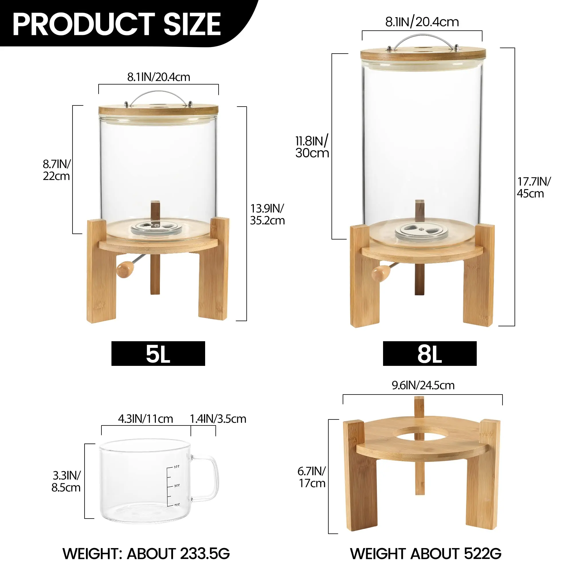 Glass Rice Dispenser With Airtight Lid Bamboo Stand Rice Storage Container Glass Food Storge Container for Kitchen Organization