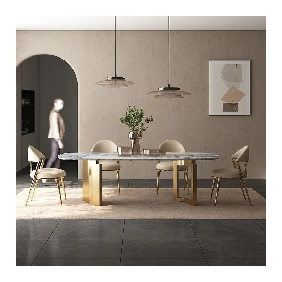 Factory Price Rectangle Dining Table For  For 6-8 People Sintered Stone Marble Top Modern Dinning Table And Chairs Set