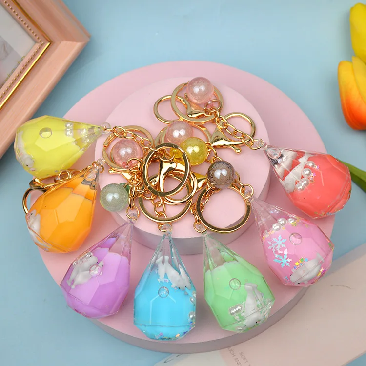 New oiled pearl milk panda key chain pendant super cute girl heart small hanging ornament car key chain accessories