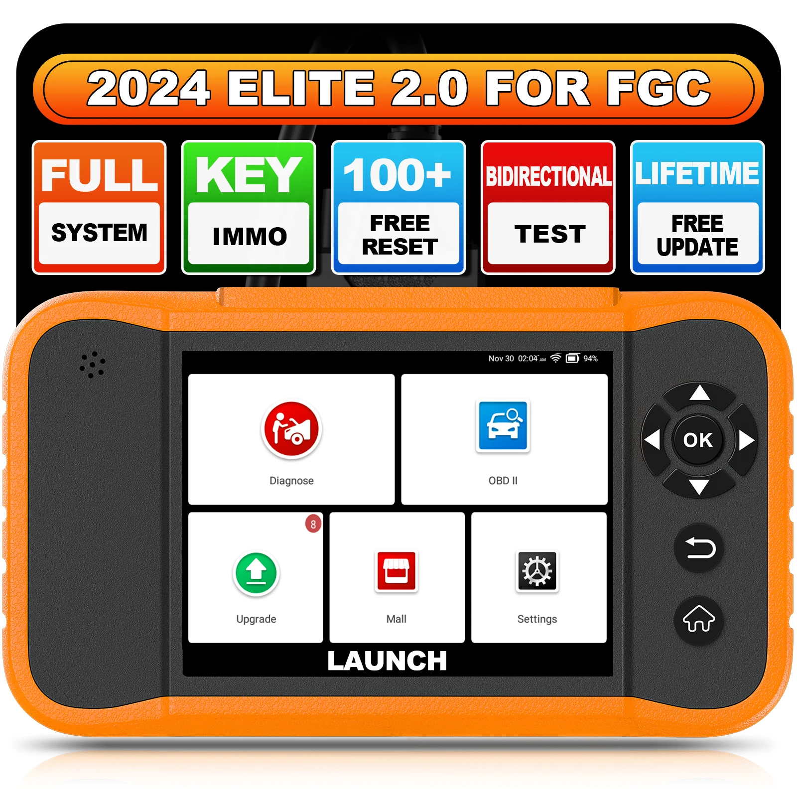 Launch NEW Creader Elite 2.0 For FGC OBD2 Scanner Diagnostic Tool Machine For All Cars Full System All Service Code Reader