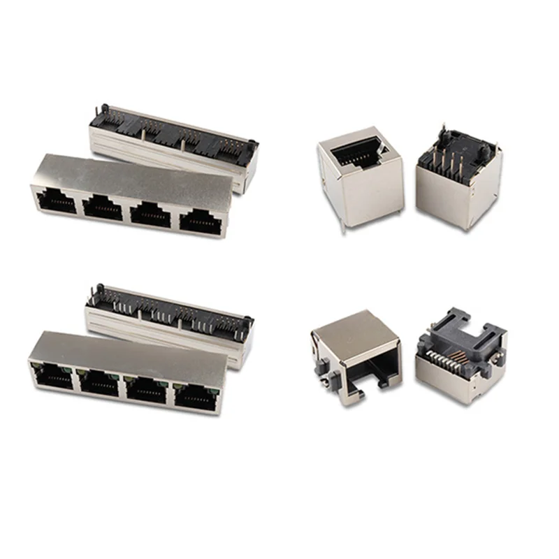RJ45 Connector Single port no LED RJ 45 with light and spring female connectors 4 Port pcb jack 8P8C With Ethernet Socket
