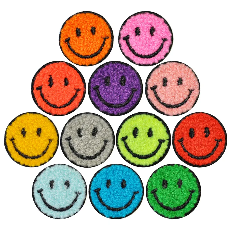 Fast Shipping Smiling Applique Designer Cute Smile Embroidery Chenille Patches for Label Clothing