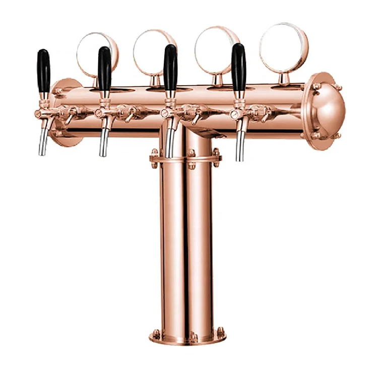 Stainless Steel 4 Tap Slot T Type Dispensing Beer Tower with Medallion LED Power Pre Installed-