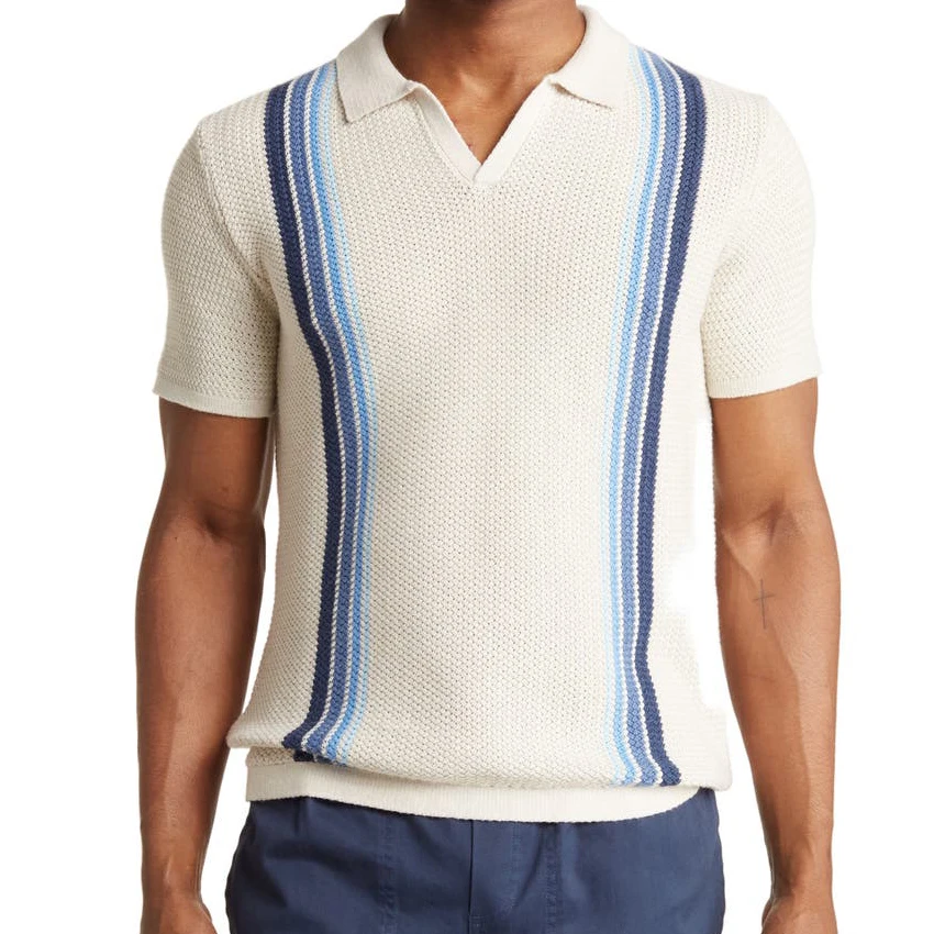 High Quality Men Custom Contrast Color Crochet Knit Male Polo Shirt Knitwear