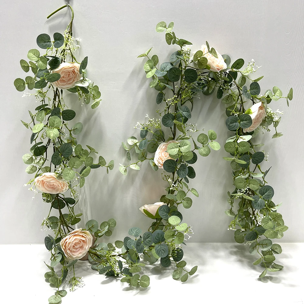 Wholesale Garlands Bunch  eucalyptus Floral Wall Artificial Flowers Backdrop For Wedding Home Backdrop Decor