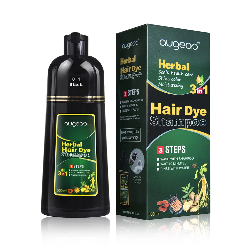 best selling products 2024 augeas Hair styling ginseng permanent dark brown cover grey hair 3 in 1 Herbal black hair dye shampoo