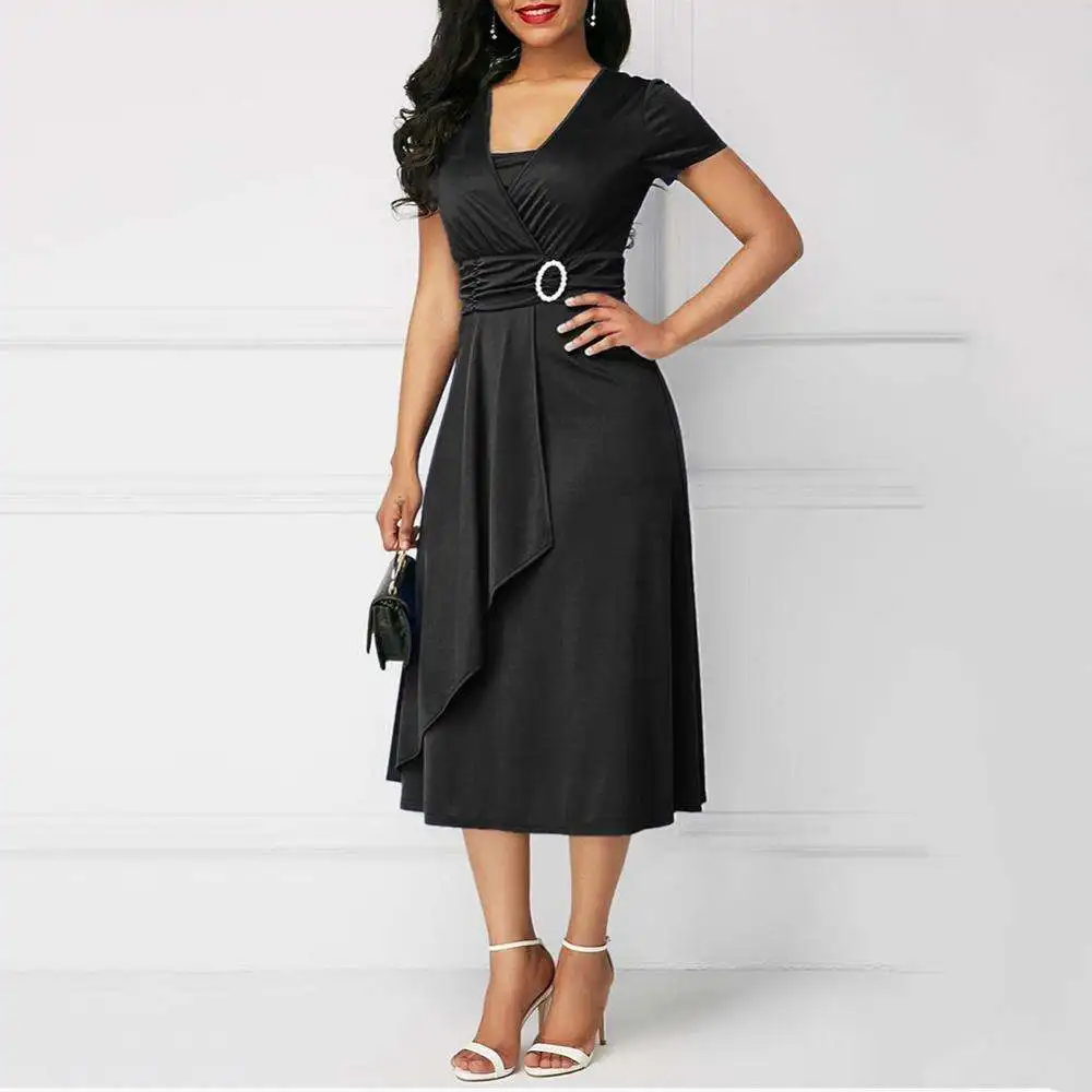2023 Plus Size Maxi Elegant Women Career Dresses Short Sleeve Hem Waist Tight Midi Party Dress Ladies Evening Vestidos