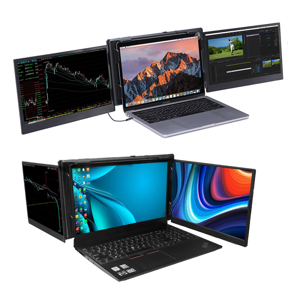 1080P HD Dual Screen Extender LCD Monitor Universal Computer Display Portable Foldable Laptop Smart Gaming Triple Screen Monitor