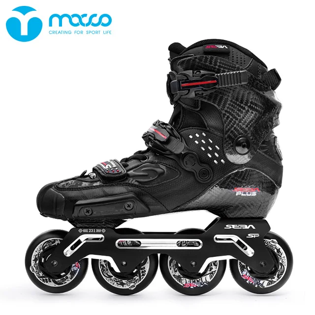macco/seba best quality professional freestyle slalom inline skates carbon fiber cuff Chassis rockered frame black adult S-Slide