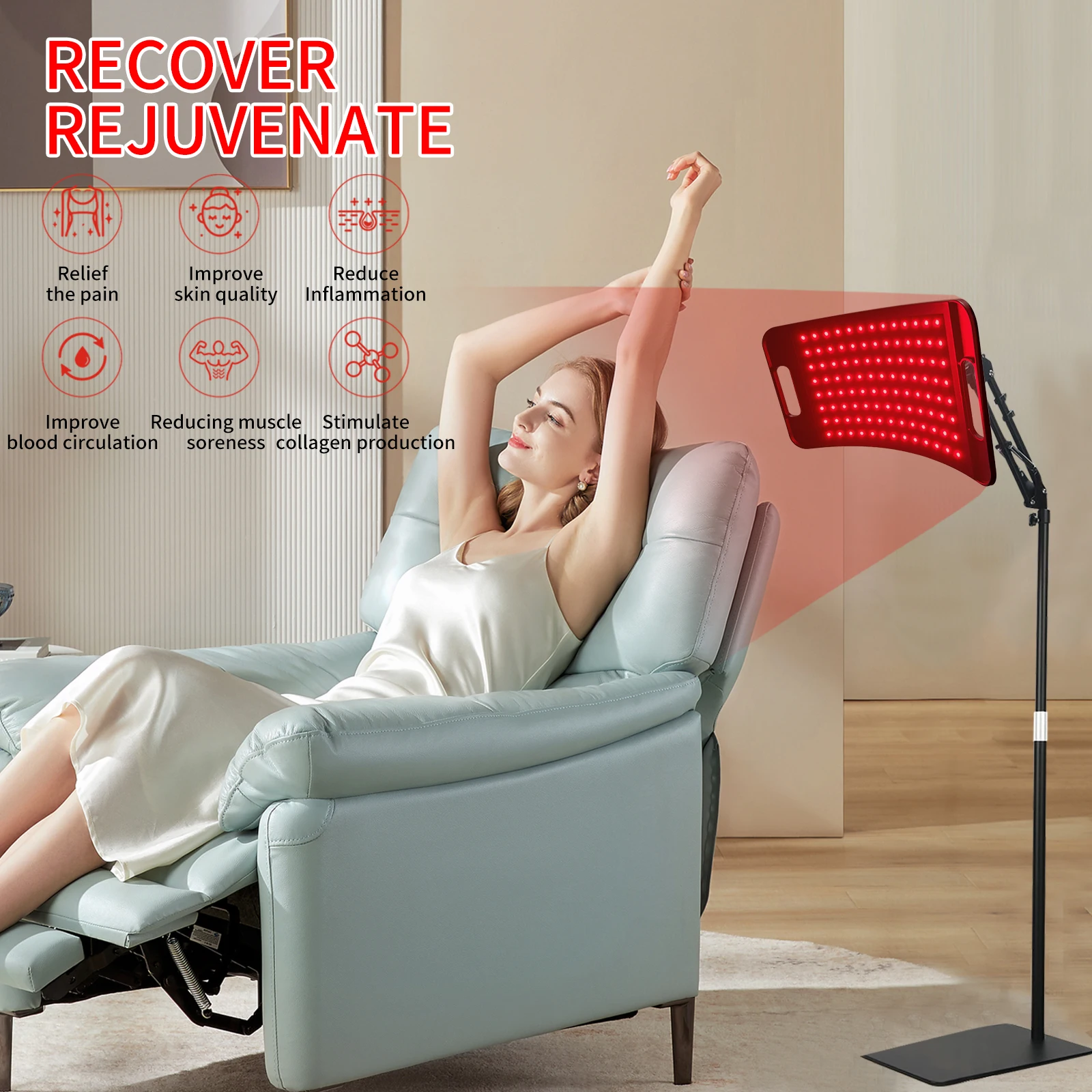 Kingbrite pain relief red light therapy lamp with stand Red Light Therapy Panel 24w instrument for face red light therapy