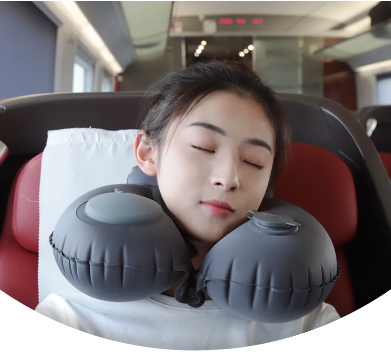 Travelsky Custom TPU U Shaped Pillow For Sleeping Travel Double Inflatable Neck Camping Pillow Travel Inflatable U Pillow