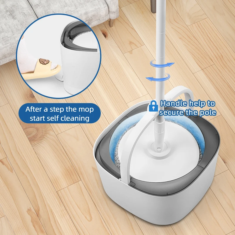 Jesun Automatic Cleaning Electric Round Mops Adjustable 360 Spin Magic Mop Cleaning Floors 360 Rotating Mop and Bucket with Spin