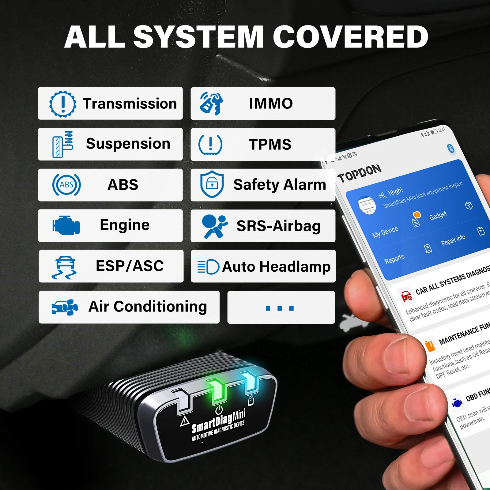  Беспроводной диагностический инструмент SmartDiag Mini DIYer OBD2 с 15 услугами сброса и 1 готом бесплатного обновления для всех