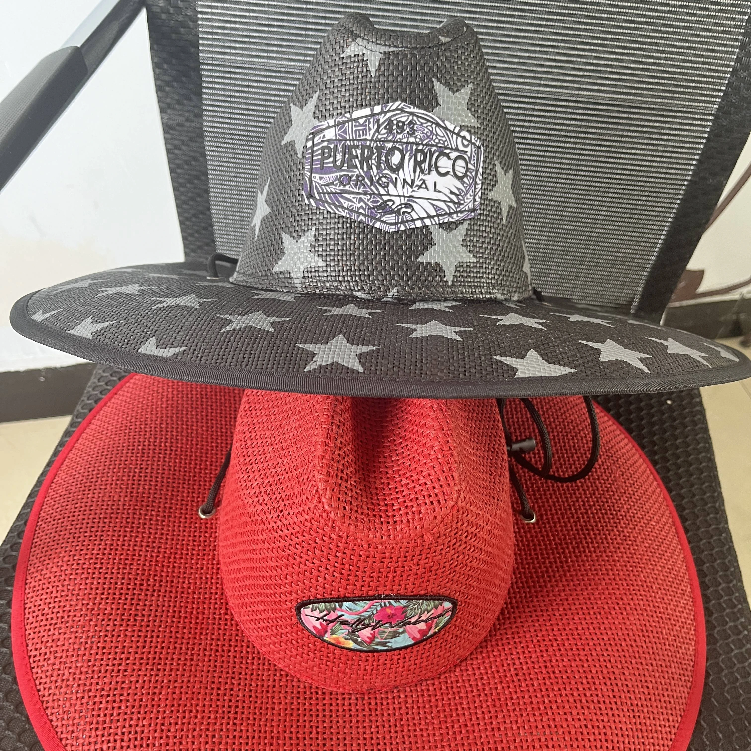 2023 new style Custom Synthetic straw lifeguard surf straw hat with under brim pattern and Logo