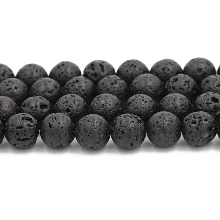 Bulk sale natural round black loose lava stone beads for rosary necklace making