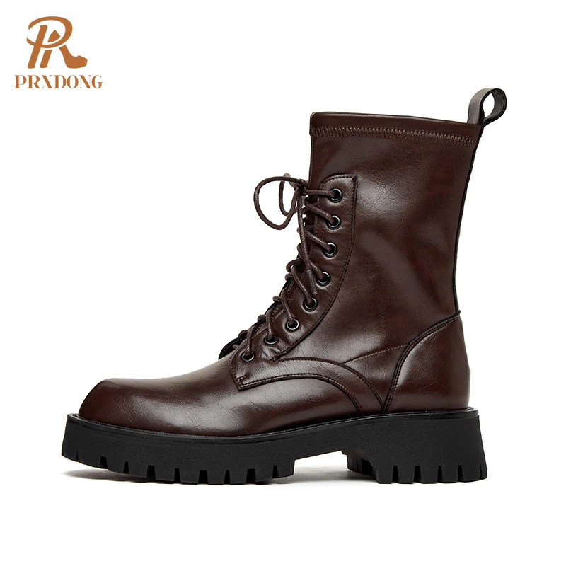 
2021 Fashion Women Combat Boots Autumn Winter Ankle Female Boots Chunky Heels Thick Platform Lace Up Casual Leisure Brown Black 