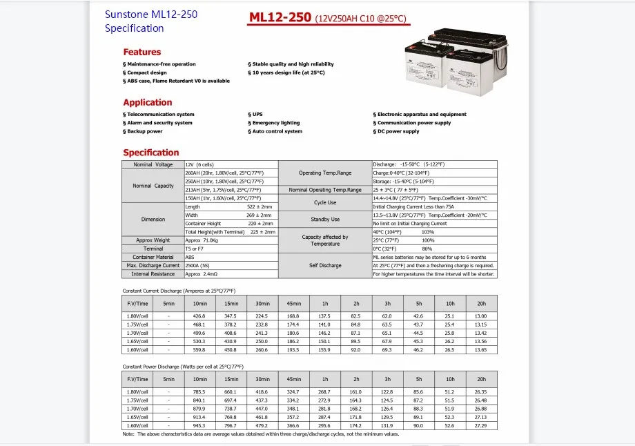 Sunstone Free Maintenance Deep Cycle 12V250AH AGM Battery VRLA Home Energy Wholesale Price Solar Inverter Storage System Battery
