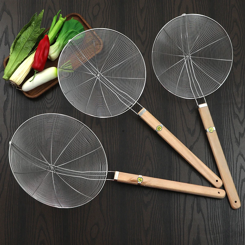 Ситечко для макаронных изделий пищевого класса, Сетчатое ситечко из тонкой проволоки с деревянной ручкой, ситечко из нержавеющей стали