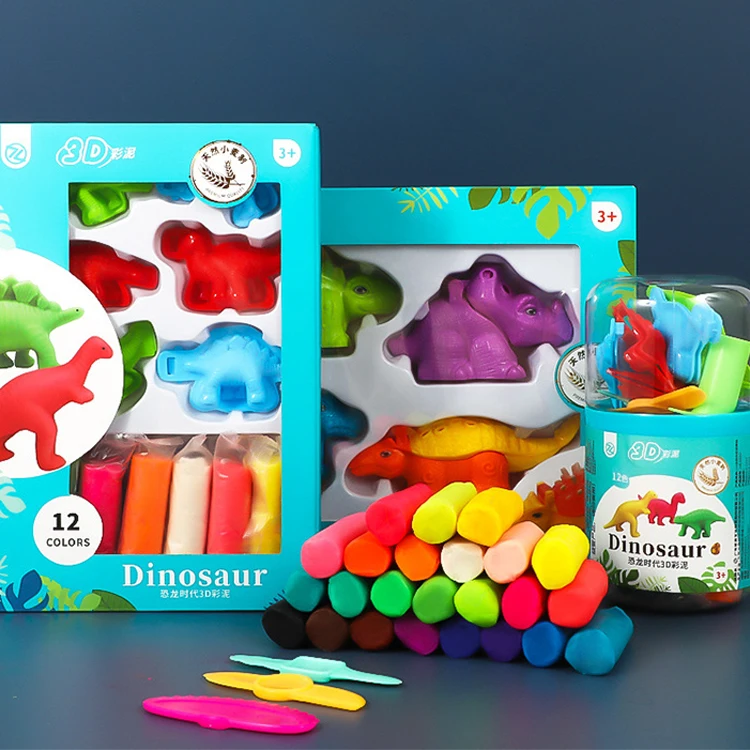12 Colors Colorful Educational Manual Ability Parent-child Plasticine Dinosaur Set