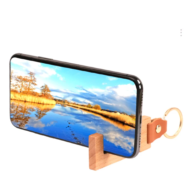 Subli-forward Leather Wooden Desk Hand Mobile Phone Holder Support Stand Keychain  for engraving Blanks Printing