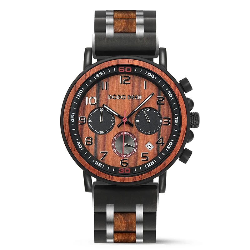 Dodo Deer Custom Luxury Waterproof Natural Wood Case High Quality Red New Men Wood Watches Relojes De Madera