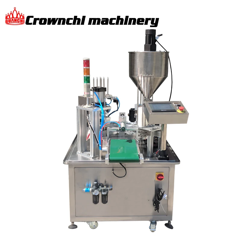 Industrial automatic rotary round or square cup filling sealing machine for juice milk water honey with alarm