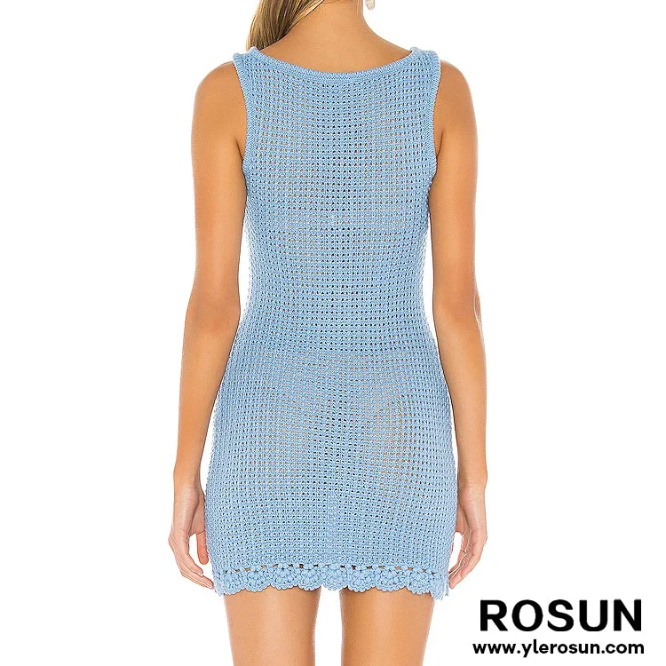 2024 Summer Fashion Crochet Pattern Knit Pointelle Sexy Mini Dress