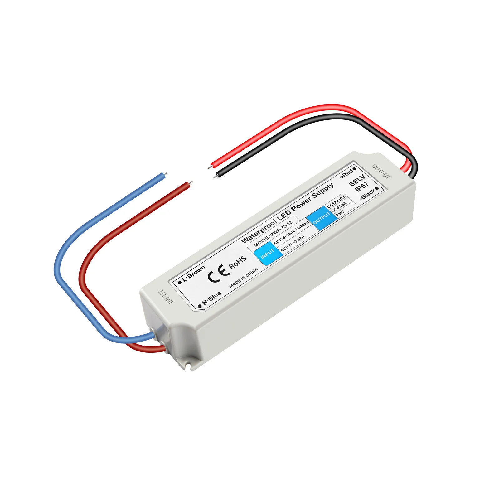 36W Plastic Case LED Power Supply 24VDC 1.5A Single Output IP67 Waterproof Led Driver