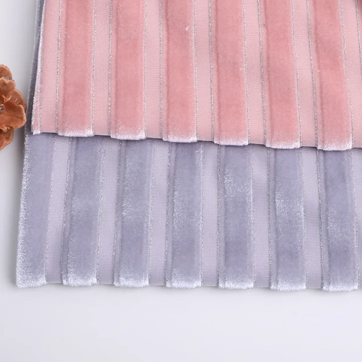 100% Polyester A Series Of Corduroy style of  tricot knitting Striped Velvet reclining sofa fabric