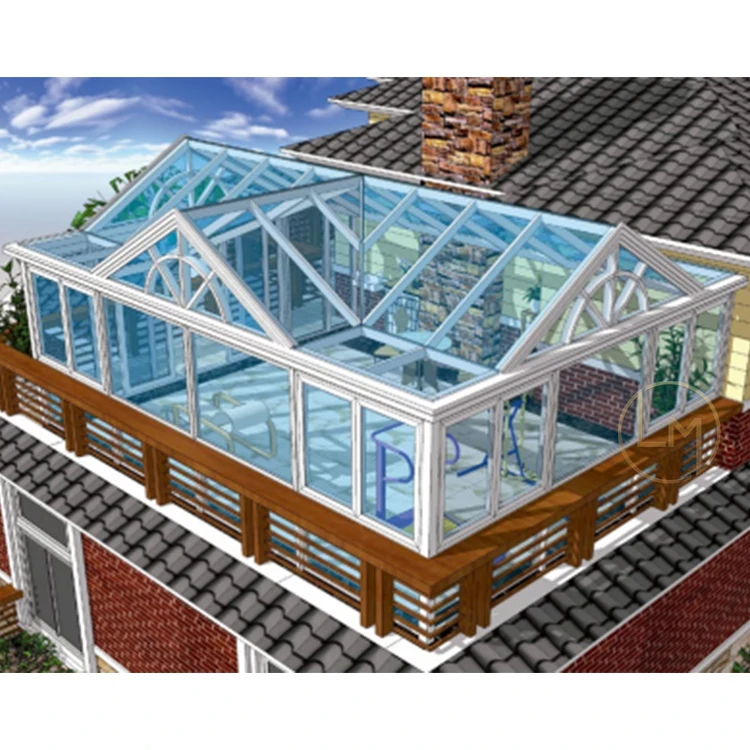 Low-e glass solarium winter garden veranda conservatory garden prefabricated aluminium glass sunroom for four season