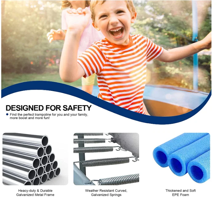 8FT 10FT 12FT 14FT Trampoline with Enclosure Net Outdoor Jump Rectangle Trampoline