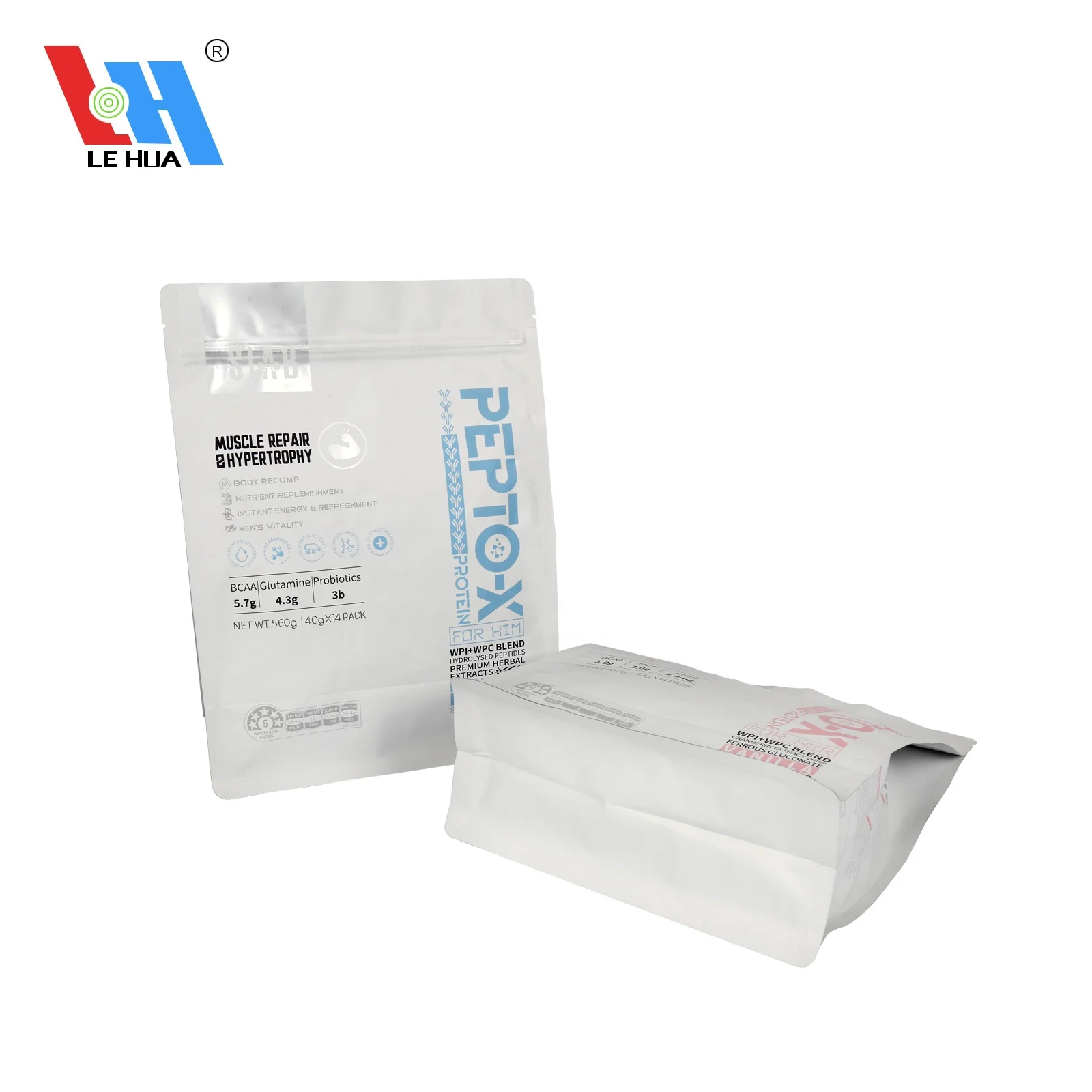 Custom Logo Substitute Meal Powder Flat Bottom Stand Up Zipper Eco Friendly Bag