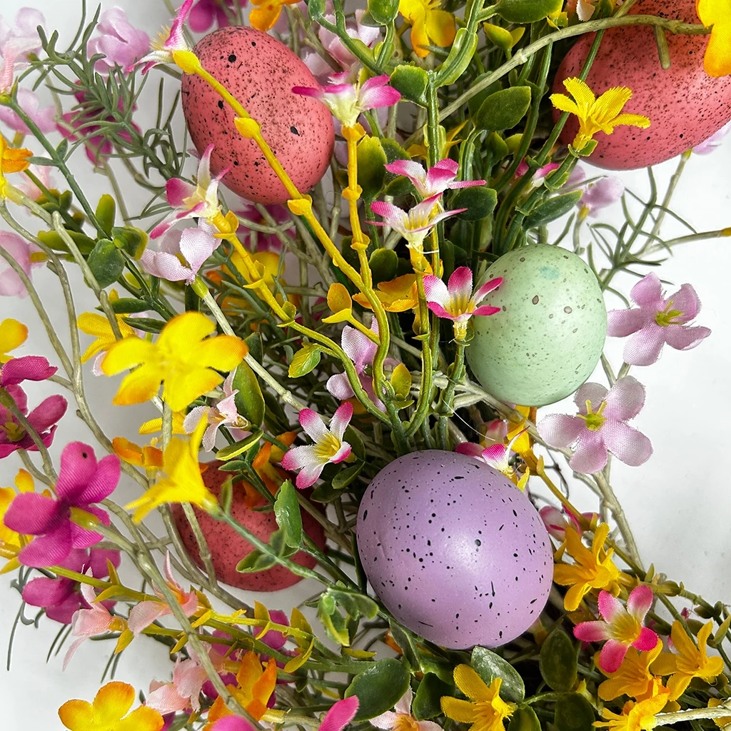 Artificial Egg Wreath Front Door Easter Door Wreath Spring Wreath with Pastel Eggs Mixed Twigs for Easter Decorations