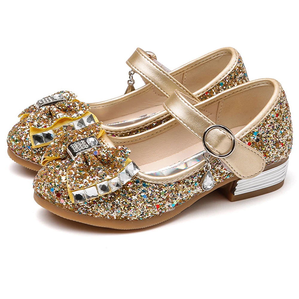EVERTOP обувь для выступлений на высоком каблуке с бриллиантами для девочек, Золотая Детская Классическая обувь
