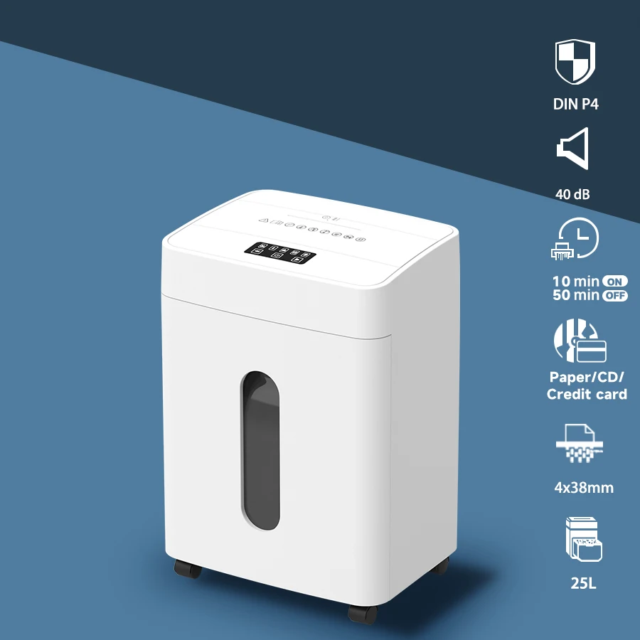 Ear Friendly paper shredder Factory direct supply SuperSilent 40dB 12 sheets P4 25L paper shredder