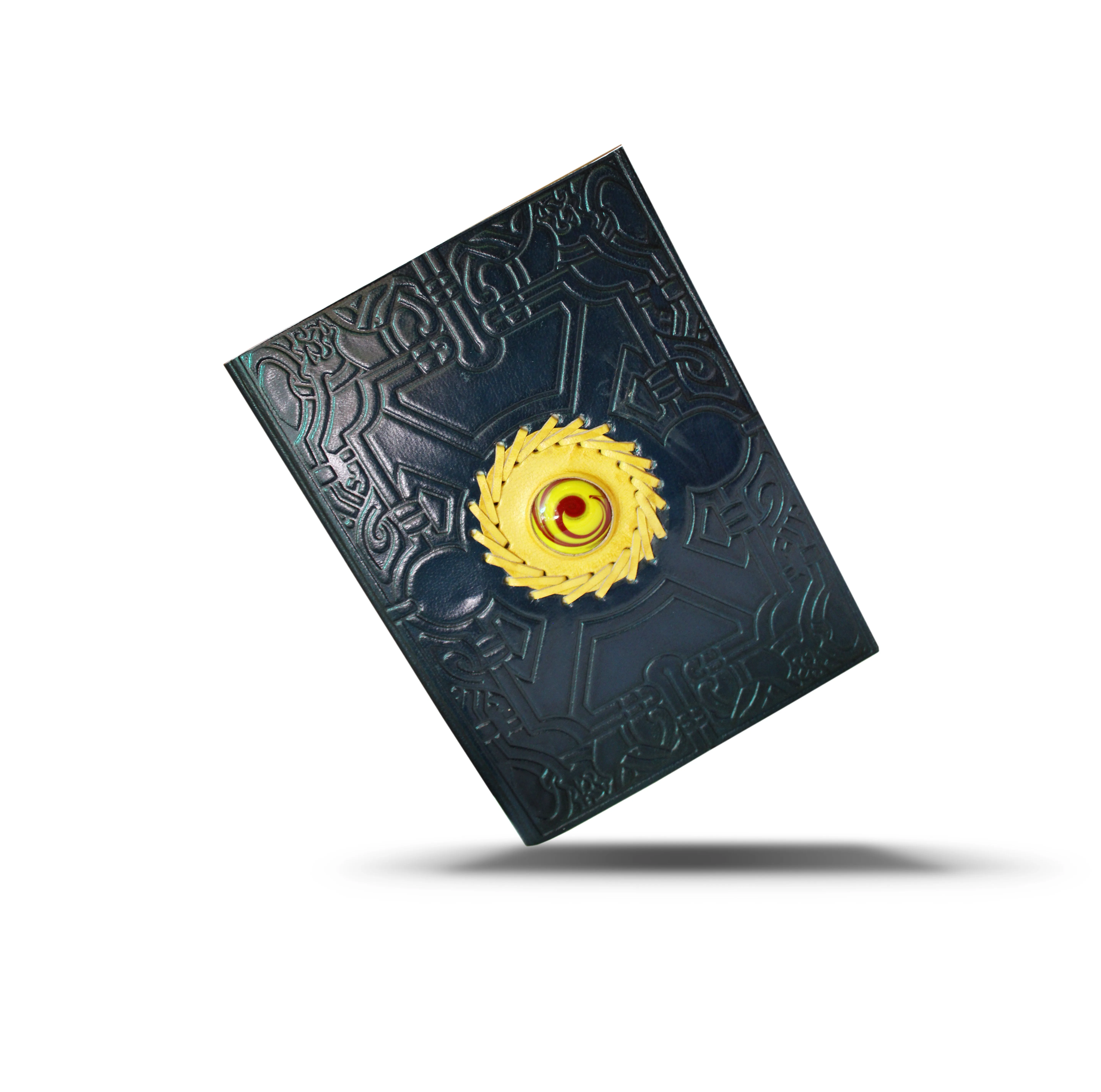 2022 High Quality Embossed Genuine Black Leather Diary Agenda Yellow Color Stone Unique Designer Planner PVC Paper School Use