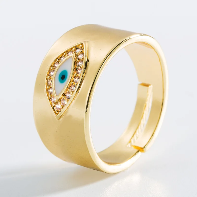  Evil eye mushroom ring jewelry women 18 k 18k gold plated cz enamel adjustable male dimond chain link for