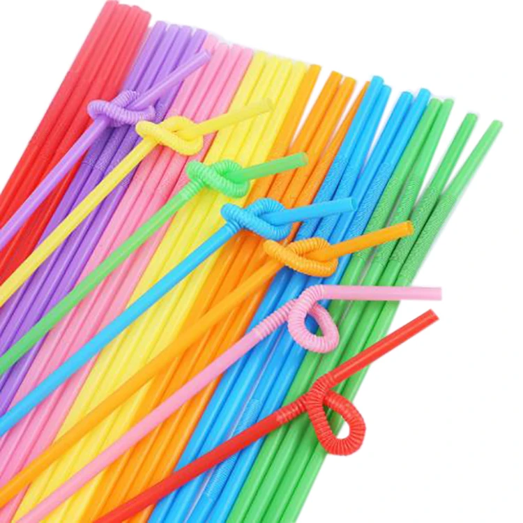 Disposable Plastic Extra Long Flexible Party Fancy Colorful Flexible Individual Package Straws