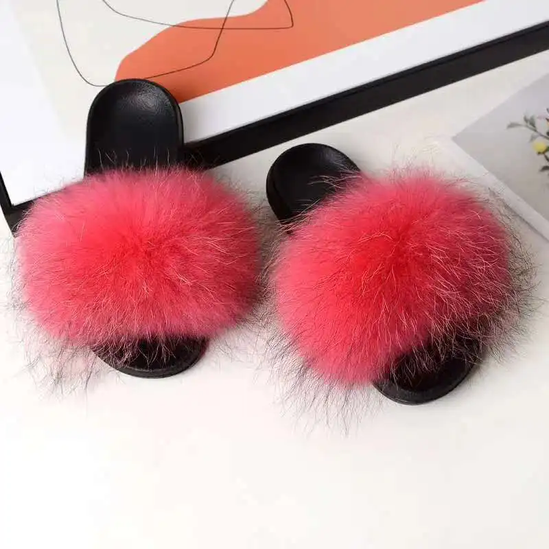 
100% fox fur slides soft slipper 100 % fox fur slides 